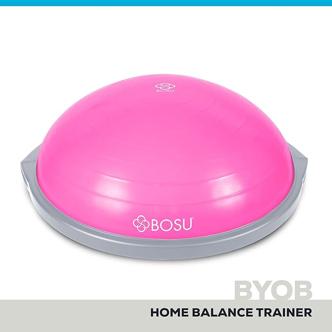 Bosu Balance Ball Exercise Trainer, Home Gym Equipment w/ Guided Workouts & Pump, 26", Blue - Inflatable Fitness Platform for Strength Training, Standing, Balancing, and Core Workout