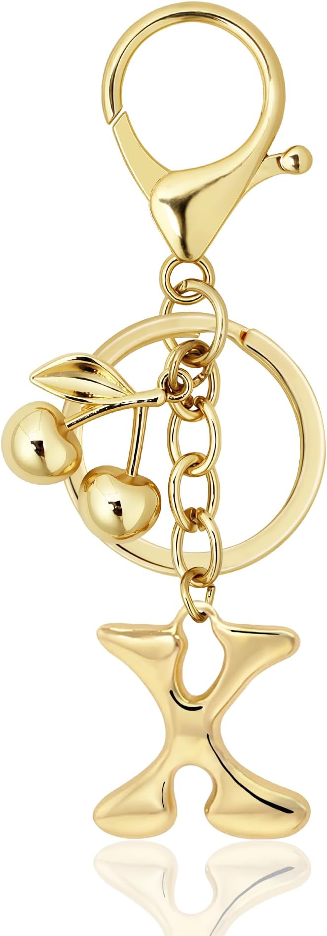 Gold Bubble Heart, Cherry, Bow & More Designs Letter Initial Keychain Bag Charms – Cute Purse Charms for Handbags