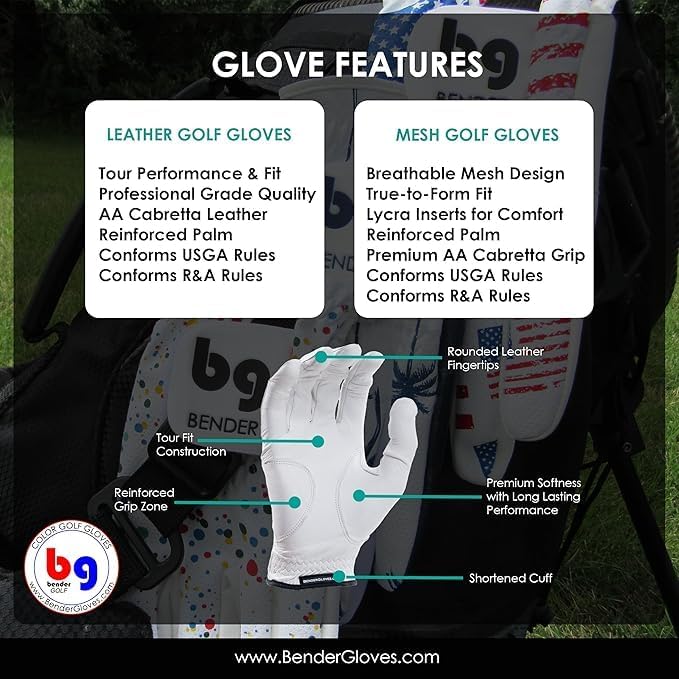BG Bender - Mens Golf Glove, Durable Spandex Golf Gloves, Unique Golf Gloves