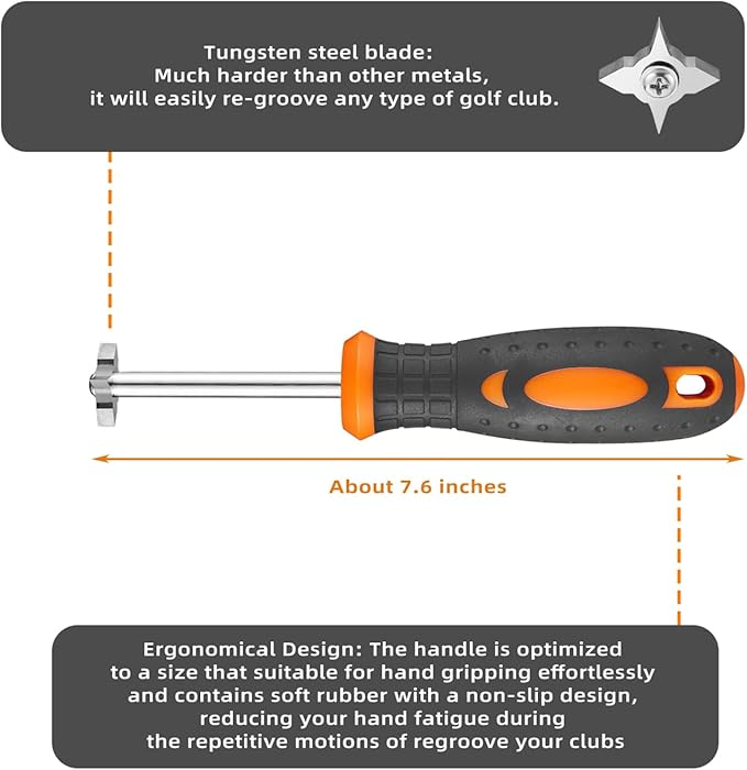 Golf Club Groove Sharpener, Re-Grooving Tool and Cleaner for All Irons Pitching Sand Lob Gap and Approach Wedges, Generate Optimal Backspin, Groove Repair Tool, Tungsten Carbide Head