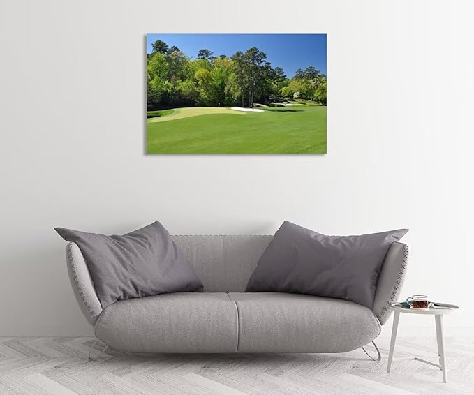 Augusta National Golf Club 11th Hole Wall Art - Augusta Golf Course Wall Art for Living Room Bedroom Bathroom - Augusta Golf Course Picture Poster Canvas Prints Framed Ready to Hang(24''H x 36''W)