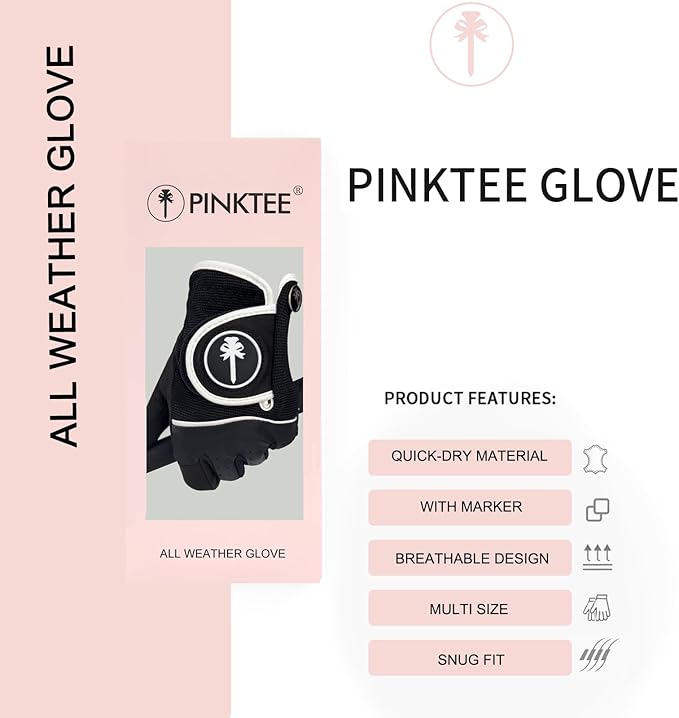 PINKTEE Women's RainGrip Golf Glove Left Hand All Weather Ladies Soft Golf Gloves with Marker for Hot Wet Weather