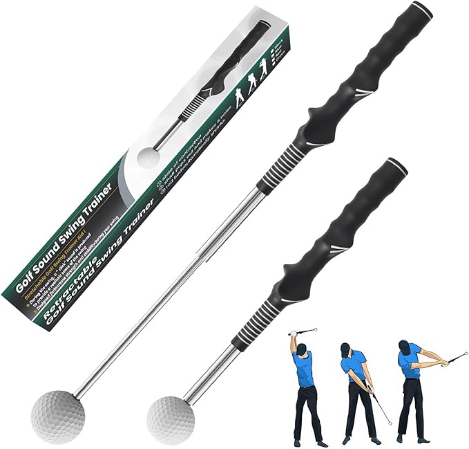 Retractable Golf Swing Trainer,Warm-Up Golf Training Aid,Golf Grip Trainer,Right-Handed Strength & Tempo Training for Chipping Hitting,Golf Accessories for Men (Right Handed-Black)