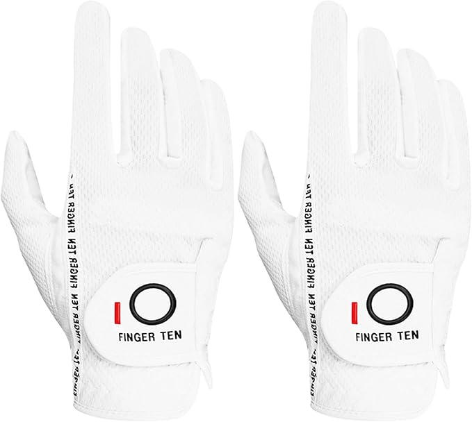 FINGER TEN Men's Golf Gloves for Right Left Handed Golfer Rain Grip Value 2 Pack, Golf Glove for Left or Right Hand Hot Wet Weather No Sweat Black Gray White Blue
