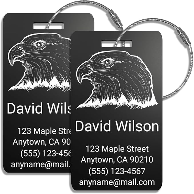 Personalized Luggage Tags for Suitcases – Custom Metal Name Tag for Travel, Golf Bag, and Baggage – Durable Aluminum Luggage Name Tags (Pack of 2)