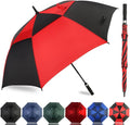 LLanxiry Automatic Open Golf Umbrella 54/62/68/72 Inch, Extra Large Windproof Vented Double Canopy Stick Umbrella, 210T Pongee Waterproof SPF 50+, Fiberglass Ribs, EVA Grip for Golf & Commute