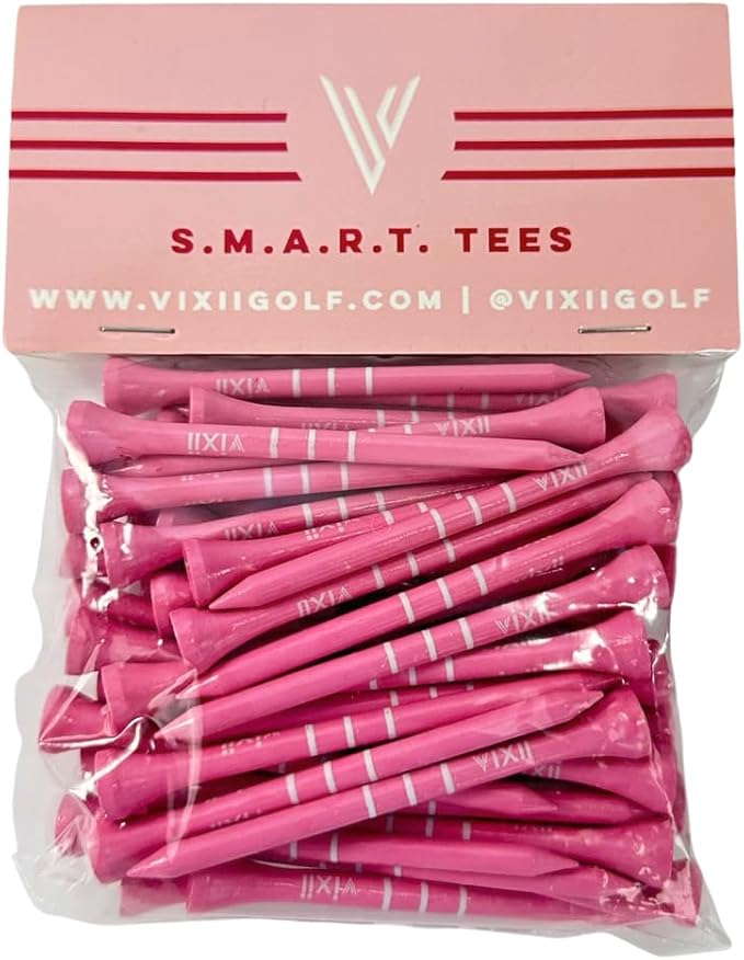 S.M.A.R.T. Bamboo Golf Tees - Durable and Reliable Pink Golf Tees for Women 50Pcs, Three Marking Options (1.25" 1.5" 1.7"), Reduced Ball Spin, Less Friction & Height Markers for Perfect Trajectory