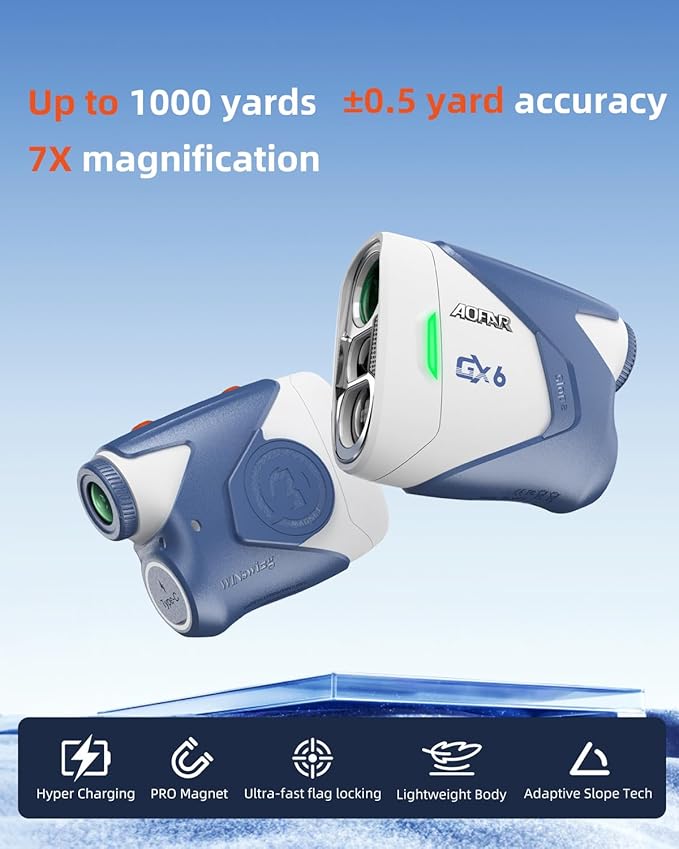 AOFAR GX6 Golf Rangefinder with Replaceable Charging Function, 1000 Yards Laser Range Finder, Flag Pole Locking Vibration, Slope Compensation,7X Magnification Rangefinder with Magnet