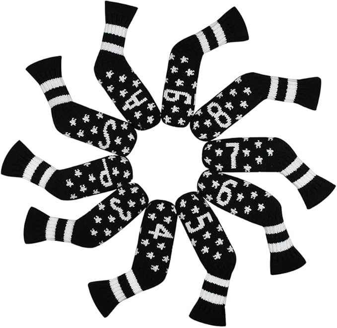 Scott Edward 1/7/10 Pcs Knitted Golf Club Head Covers for Irons Wedge Cuteness and Basically Socks Shape Washable Golf Club Head Protector on Pattern Style Double Sided Customized