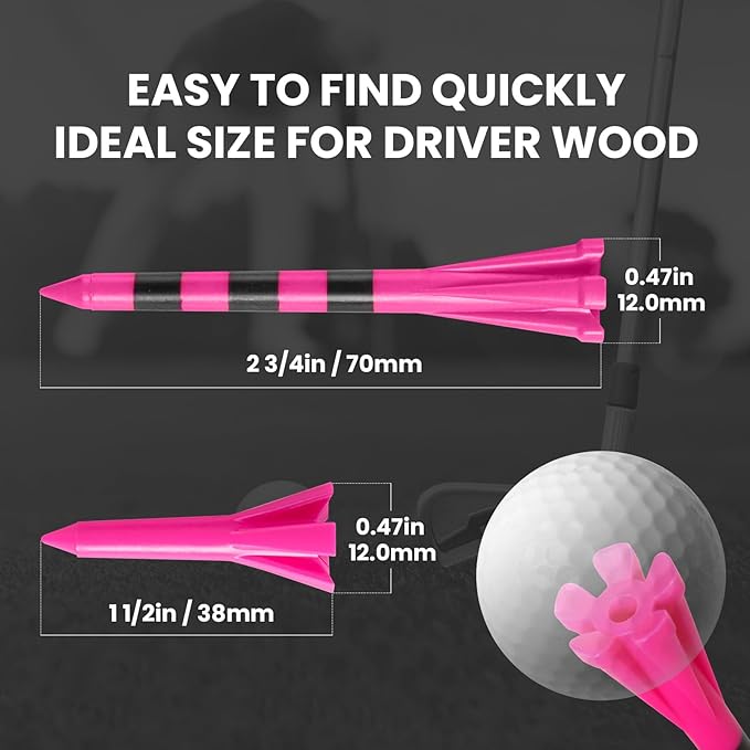 Golf Tees Plastic Unbreakable 60 Pack 2 3/4 or 3 1/4 Inch with 20 More Short Tees 1 1/2 Inch Red Green Pink