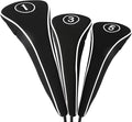 Golf Club Head Covers with Zipper - Balck Golf Club Covers for Woods and Driver Fairway Hybrids, Golf Accessories Headcovers Set