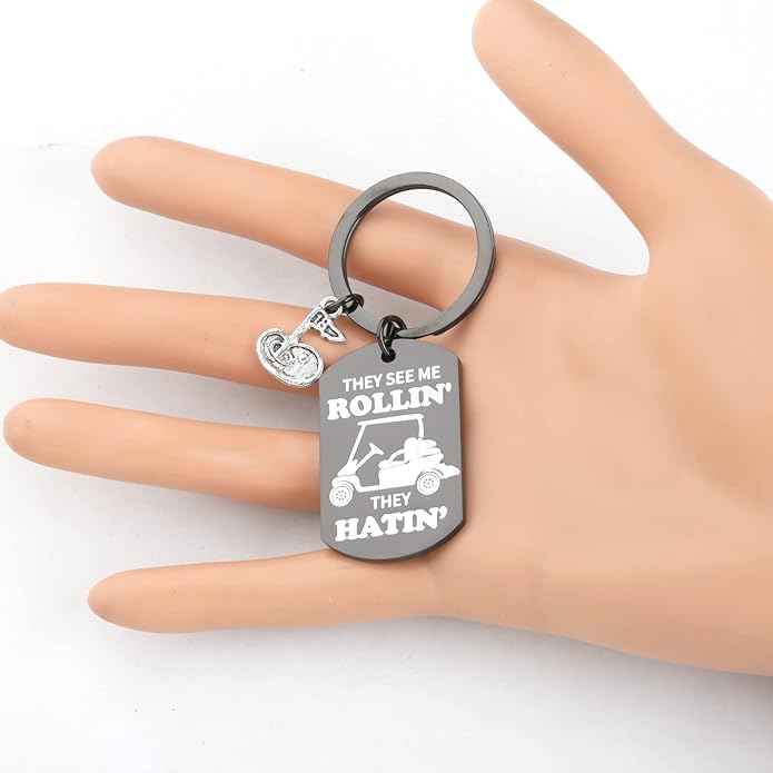 TIIMG They See Me Rollin They Hatin Keychain For Golf Lover Golf Cart Gift Golfer
