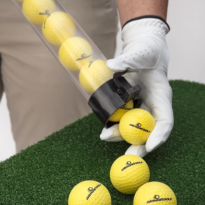 ALMOSTGOLF Practice Stick - Shag Tube with Ball Release, 24 Limited Flight Practice Golf Balls Included - Made in USA