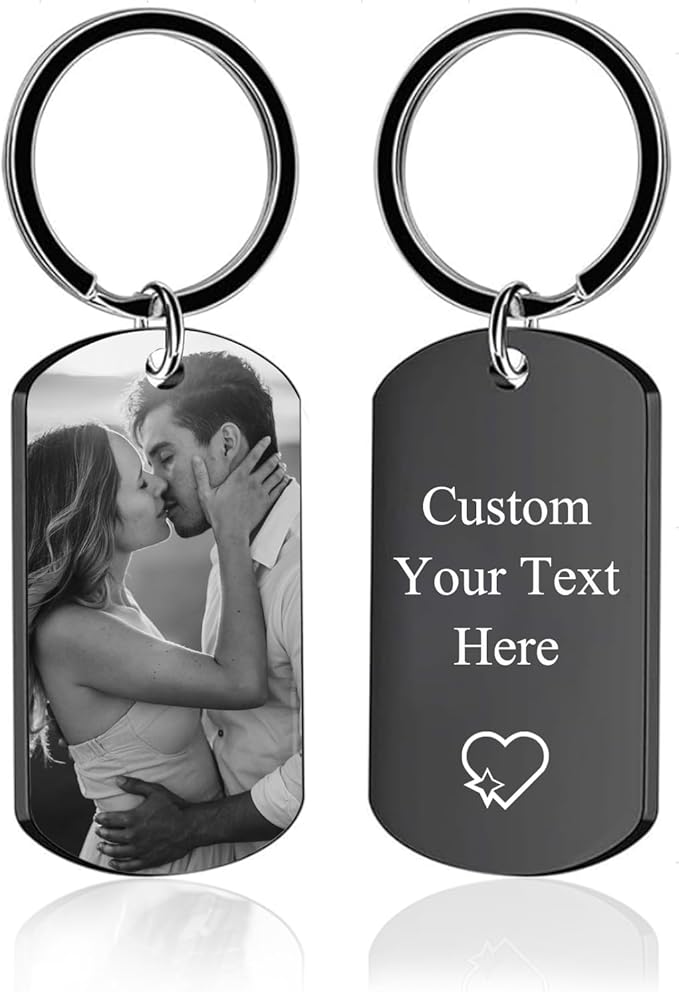 Personalized Custom Keychain with Picture - Double Sided Engraving Photo Text Customized Key Chains for Men Boyfriend