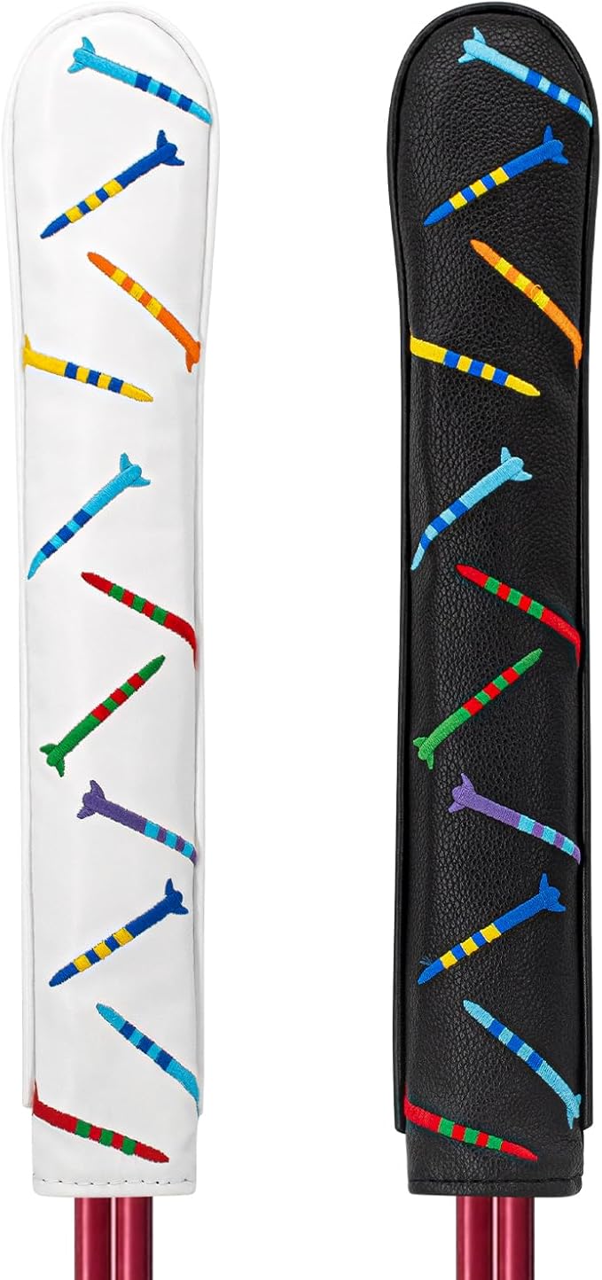 Golf Alignment Stick Cover Premium Leather Perfect Cover for Alignment Sticks Classic Tee Design Alignment Sticks Holder Golf Club Protector Holds 2 Sticks.