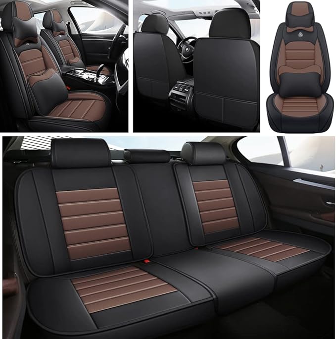 Leather Car Seat Covers for Volkswagen Golf SportWagen 2015-2019,Waterproof Soft Seat Covers,Interior Accessories Seat Covers Protector Airbag Compatible(5pcs Black&Coffee Luxury)