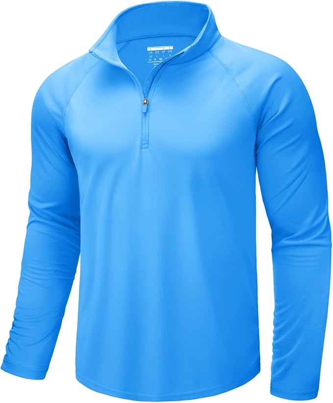 CRYSULLY Men's Long Sleeve 1/4 Zip Shirts Sun Protection Pullover UPF 50+ Rash Guard Running Lightweight T Shirt