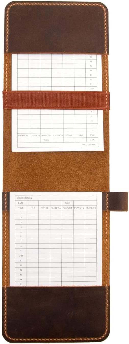 Golf Scorecard Holder Leather Hand Stitched, Yardage Book Holder, Golfers Gift, Gift for Him, Gift for Dad, Leather Golf Gifts (Brown)