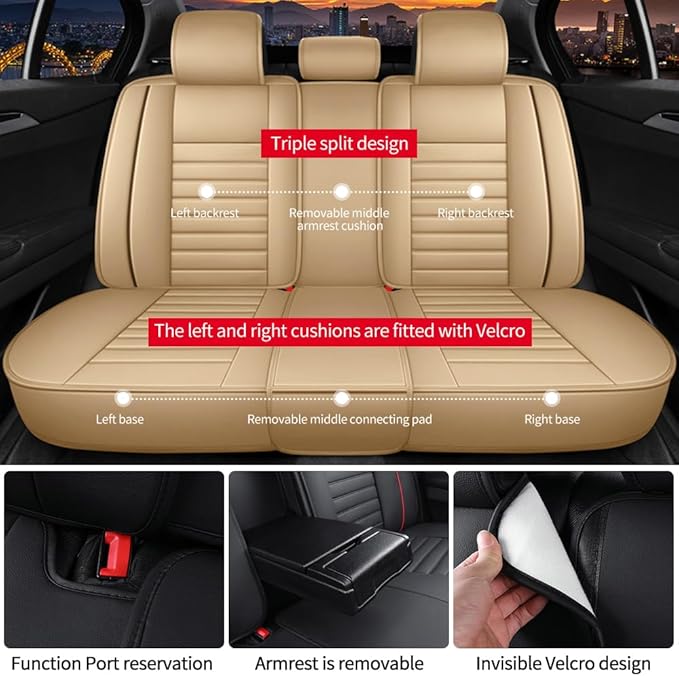 Leather Car Seat Covers for Volkswagen Golf 2001-2021,Car Seat Covers Full Set,Seat Covers with Safety,Waterproof Seat Cover Compatible Airbag(5pcs Beige Luxury)