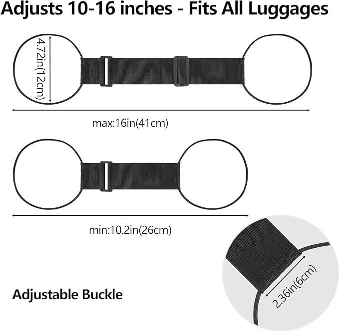 BILIONE Add a Bag Luggage Straps 2 Pack, Adjustable Bungee Elastic Belt to Connect Two Suitcases, Secure Carry On & Travel Essentials (Black)