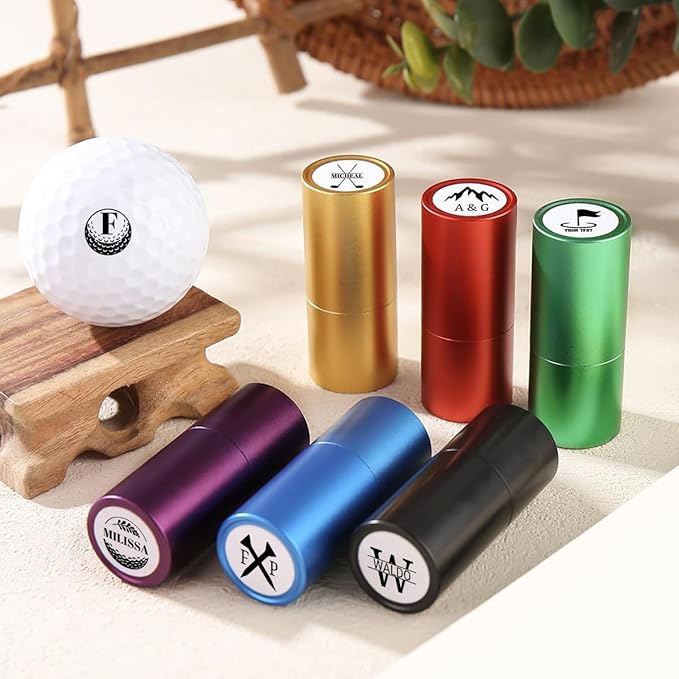 Personalized Golf Ball Stamp Custom Name Logo Monogram Self-Inking Stamper Reusable Waterproof Quick-Dry Golf Ball Marking Gifts for Golfers Dad Husband Boyfriend, 20 Designs Options