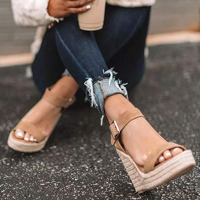 VICKI·VICKI Wedges for Women Platform Sandals Wedge Heels for Sandals Comfortable Summer Espadrille Shoes Ankle Strap&Open Toe