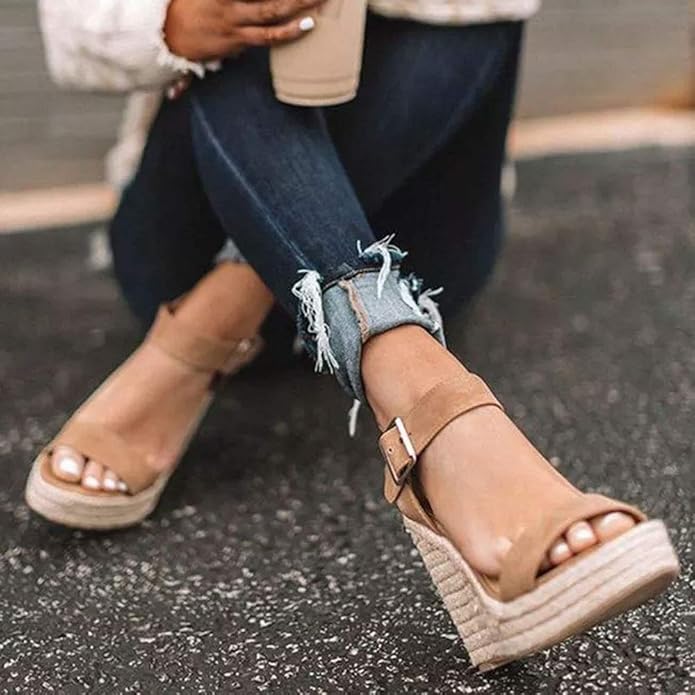 VICKI·VICKI Wedges for Women Platform Sandals Wedge Heels for Sandals Comfortable Summer Espadrille Shoes Ankle Strap&Open Toe
