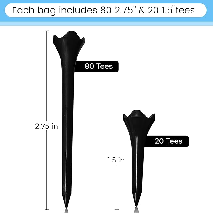 Premium Plastic Golf Tees - Black- 2.75 & 1.5 Inch Plastic Combo Pack