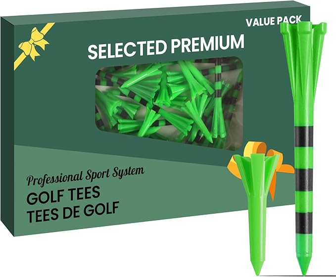 Golf Tees Plastic Unbreakable 60 Pack 2 3/4 or 3 1/4 Inch with 20 More Short Tees 1 1/2 Inch Red Green Pink