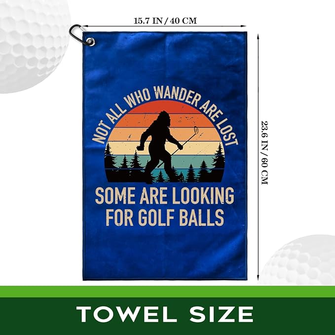 Not All Who Wander are Lost Polyester Printed Golf Towel for GolfBag, Funny Golf Gifts & Accessories for Men Women Golfs Fan Dad Grandpa, GolfLover Retirement Birthday Gifts (Navy Blue)