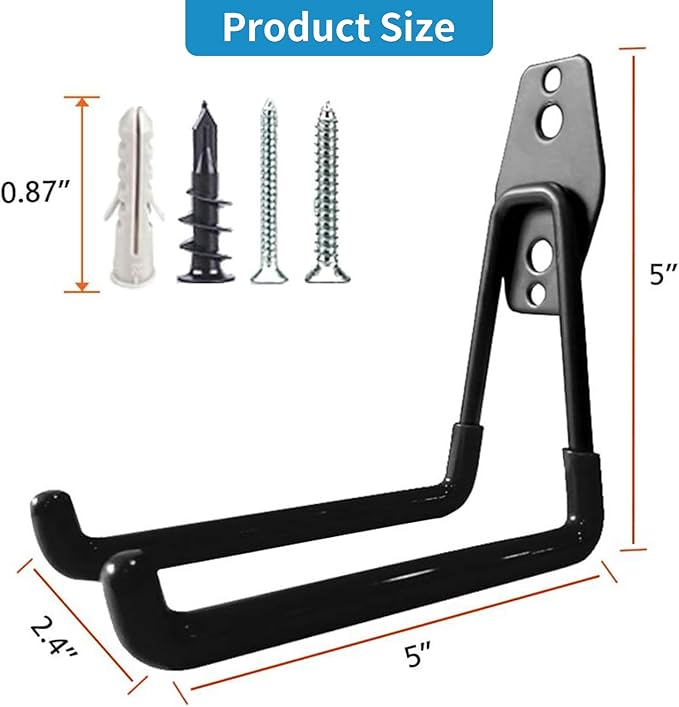 Garage Storage Utility Hooks，Garage Garden Tool Organizer，Steel Wall Mount Hooks, Large Garden U Hooks （2 Pack）