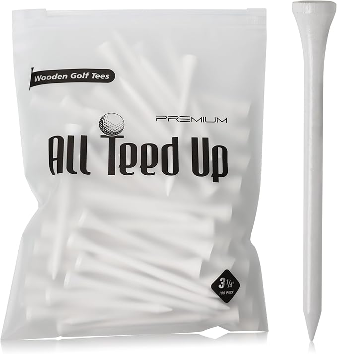 3-¼ inch Pro Wood Golf Tees | 100 Count | Resealable Bag | Natural Sustainable Bamboo Material | Tall White Wooden Tees | Perfect for Every Tee Shot