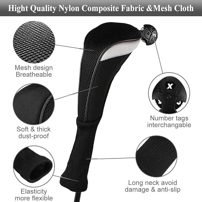 Golf Club Head Covers for Woods and Driver Hybrids Fairway Value Pack Protective Clubs Headcovers with Interchangeable No.Tags 1 3 5