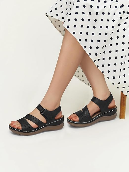 SHIBEVER Women's Wedge Sandals Platform: Comfortable Dressy Arch Support Ankle Strap - Summer Open Toe Women Sandals