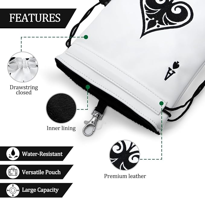 montela golf Valuables Pouch,Ace Poker Golf Bag Pouch with Drawstrings Golf Tee Bag Leather Golf Tee Pouchs for Men Women