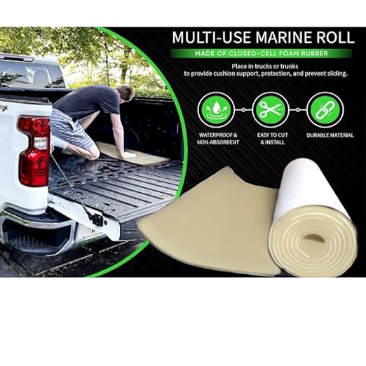 XCEL Marine Foam Roll with Self Adhesive – Beige, 72" x 17" x 1/4" Closed Cell Foam Rubber Water Resistant Padding Sheet – Home, Marine, Garage, Automobile, Crafts & Cosplay (Beige, 72" x 17" x 1/4")
