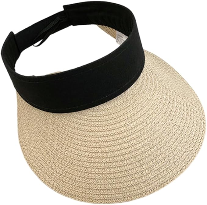 Women Straw Sun Visor Hat Wide Brim Summer UV Protection Beach Cap Foldable Packale Korean Style