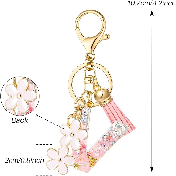 SELOVO Girls Pink Flower Chain Cute Keychain Initial Keychain Key Chain for Women