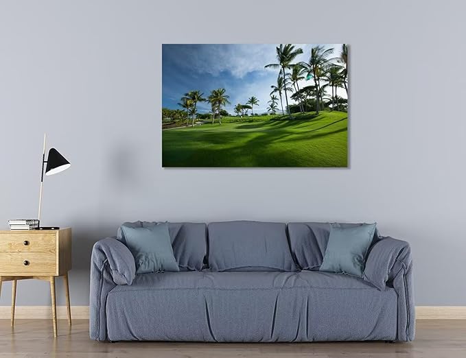 Hawaiian Golf Course Wall Art for Living Room Bedroom Bathroom Home Decorations Hawaii Maui island Picture Poster Framed Artwork Canvas Prints Ready to Hang(12''H x 16''W)