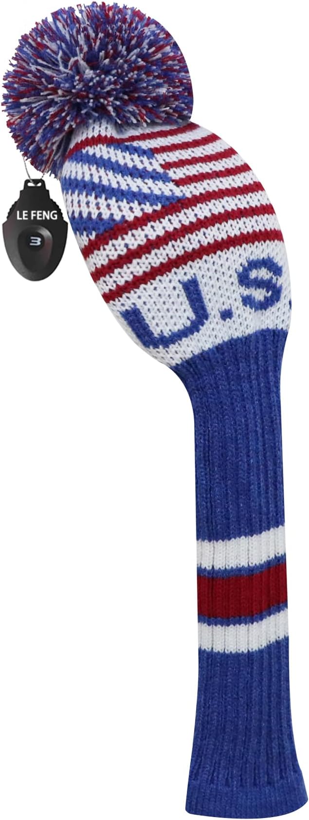 LeFeng 1Pcs Golf Club Cover, Knitted Golf Head Cover for 460cc Driver Fairway Woods and Hybrid with Cute Pom Pom and Number Tag