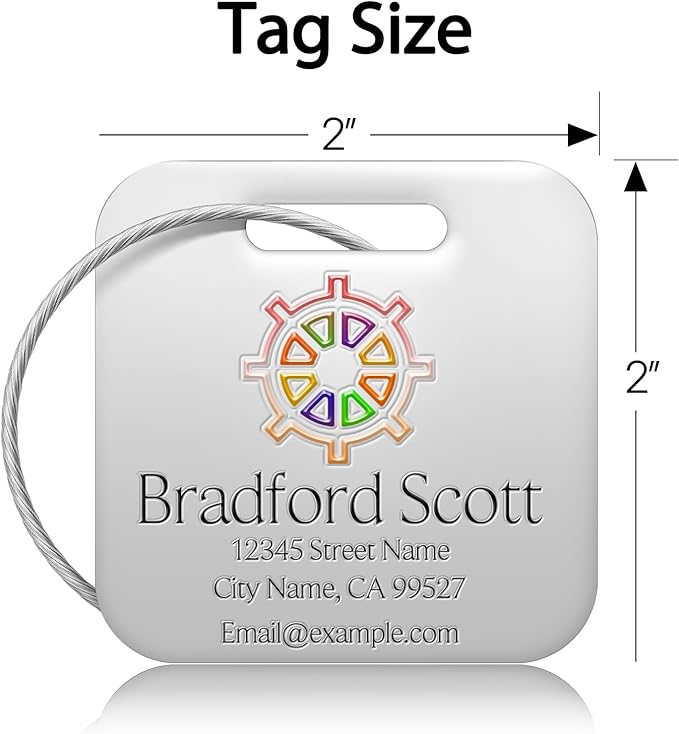 Personalized Luggage Tags - Custom Metal Luggage Tags for Suitcases, Backpacks and Bags with Your Personalized Photo Club Logo Text (Square-Silver)
