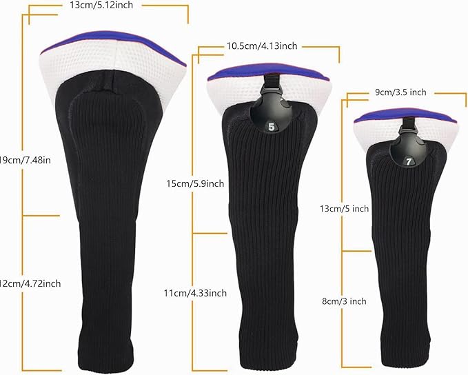 3pcs Nylon Golf Head Covers with Interchangeable Tags, Elastic Self-Fixing Closure, Durable Golf Accessories for Fairway & Driver Clubs