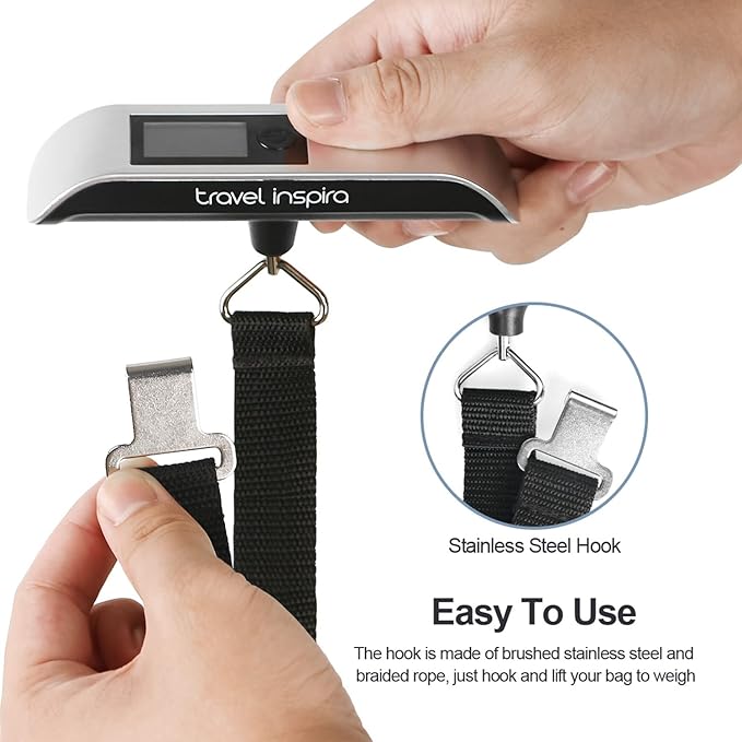 travel inspira Luggage Scale, Portable Digital Hanging Baggage Scale for Travel, Suitcase Weight Scale with Rubber Paint, 110 Pounds, Battery Included