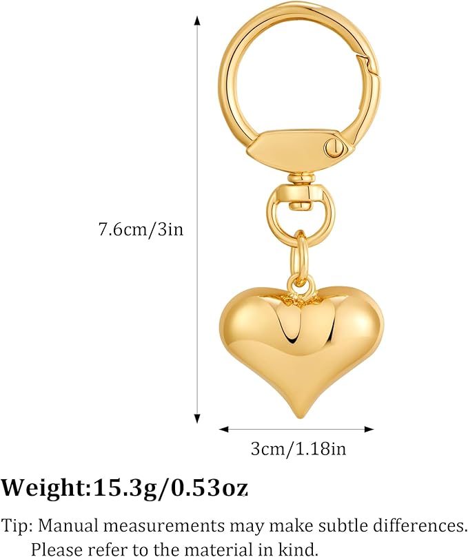 Gold Charm Heart Keychain for Women Bagchain Gold Fashion Keychains Accessories