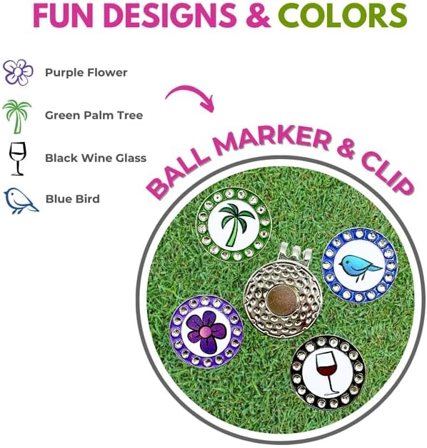 Bling Golf Ball Marker Hat Clip | Magnetic Ball Marker for Women | Stylish Golf Hat Clip Ball Marker for Female Golfers Fun Gift Idea with Strong Magnet for Hat, Visor, Golf Accessories
