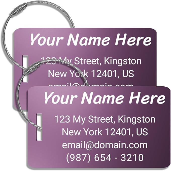 Personalized Luggage Tags for Suitcases - Custom Metal Luggage Tag - Pack of 2 (Light Purple, 2x3.5)