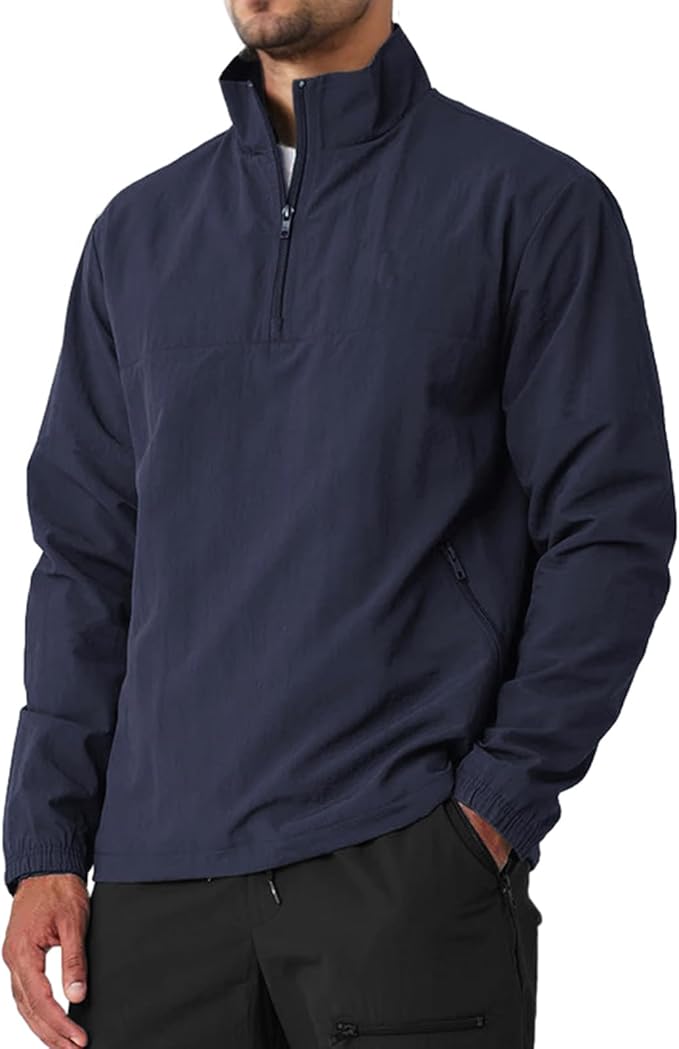 Aulemen Men's Casual Quarter Zip Pullover Golf Windbreakers Athletic Lightweight Jacket Hiking Running Sweatshirt with Pocket
