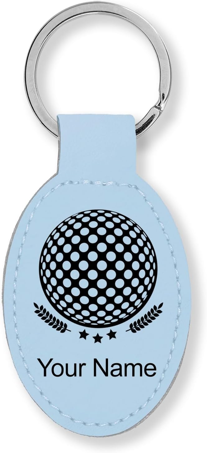 LaserGram Oval Keychain, Golf Ball, Personalized Engraving Included (Light Blue)