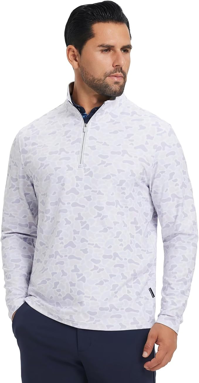 M MAELREG Quarter Zip Golf Pullover Men Dry Fit Long Sleeve Performance Wicking 1/4 Zip Full Print Pullover Mens Sweatshirt