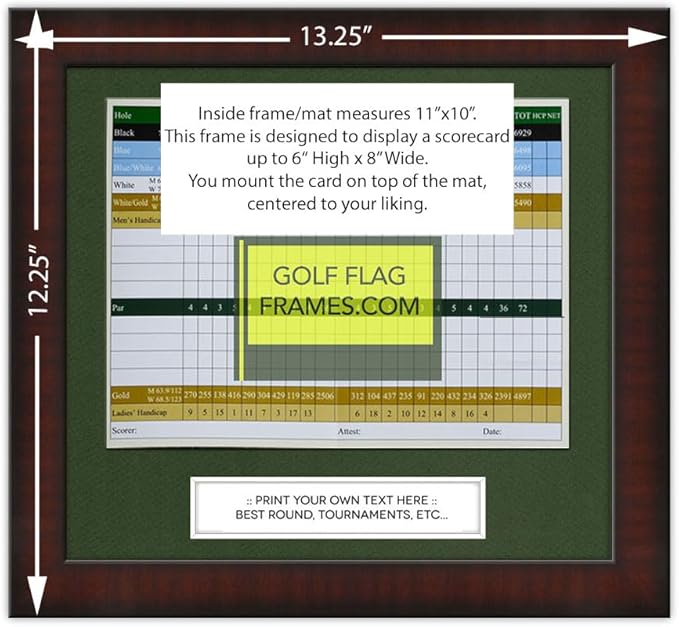11x10 Brown Golf Scorecard Frame, Mouldling brn-001, Green Mat (holds approx. 6"x8" card; card not included)